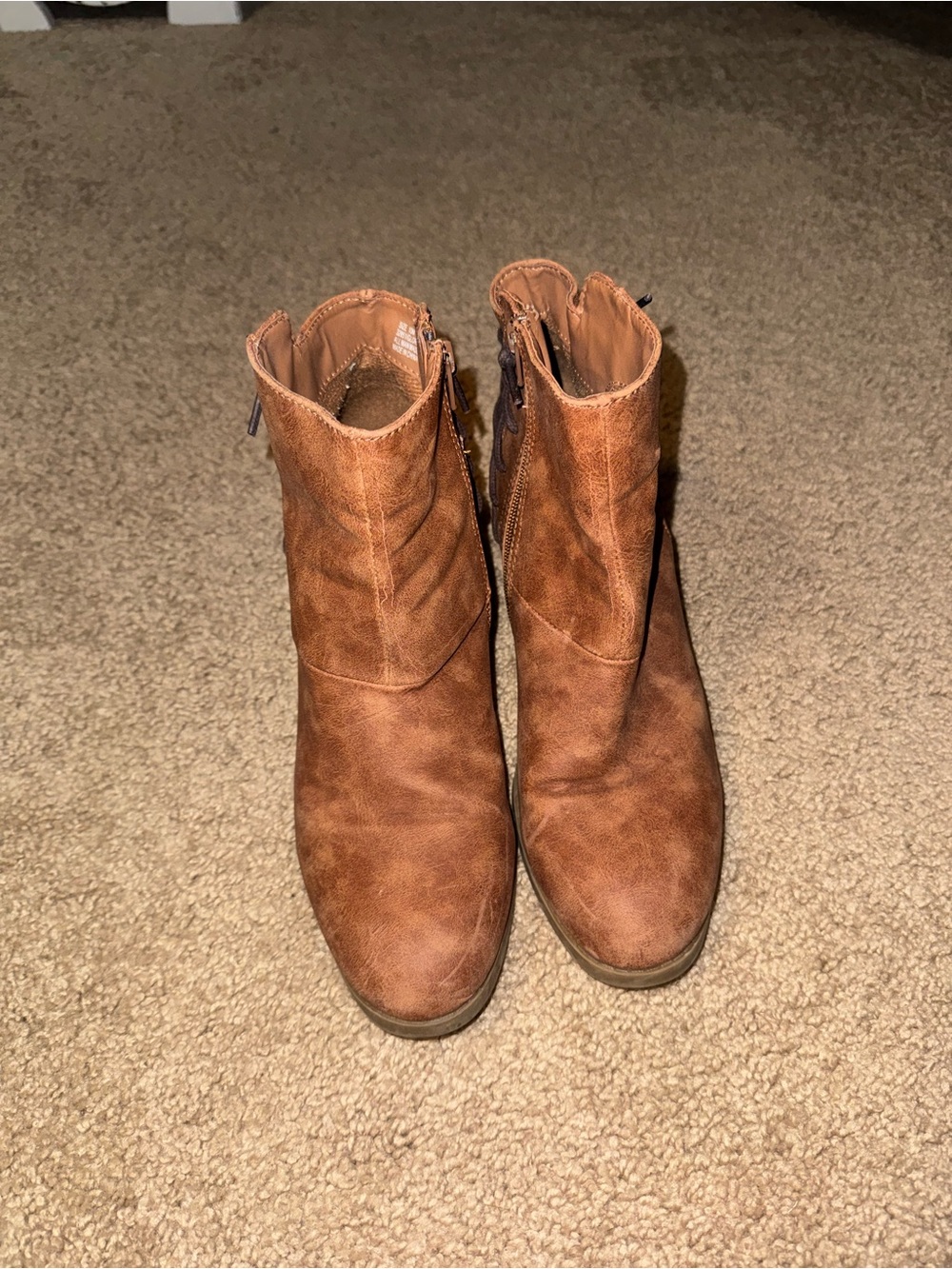 Maurices Tan Faux-Leather Ankle Booties with Side Zipper